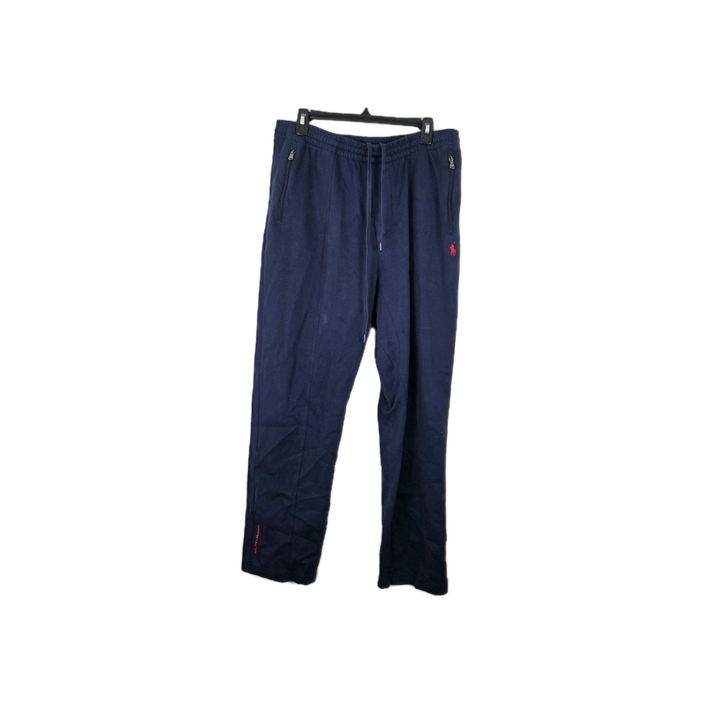 Ralph Lauren Mens Large Navy Blue Sweatpants‎ Red Pony Zip Pockets 100% Cotton